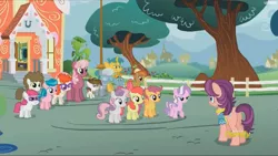 Size: 1911x1075 | Tagged: safe, derpibooru import, screencap, apple bloom, aquamarine, button mash, cheerilee, diamond tiara, little red, pipsqueak, scootaloo, silver spoon, snails, snips, spoiled rich, super funk, sweetie belle, twist, earth pony, pony, crusaders of the lost mark, colt, cutie mark crusaders, female, liquid button, male, mare, plot