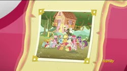 Size: 1920x1080 | Tagged: safe, derpibooru import, screencap, apple bloom, applejack, button mash, cheerilee, cotton cloudy, diamond tiara, fluttershy, pinkie pie, pipsqueak, rainbow dash, rarity, scootaloo, silver spoon, snails, snips, spike, sweetie belle, twilight sparkle, twilight sparkle (alicorn), twist, alicorn, earth pony, pony, crusaders of the lost mark, clubhouse, colt, crusaders clubhouse, cutie mark crusaders, female, filly, liquid button, male, mane seven, mane six, mare, the cmc's cutie marks