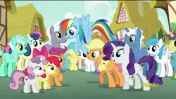 Size: 1920x1080 | Tagged: safe, derpibooru import, screencap, apple bloom, applejack, bon bon, comet tail, cotton cloudy, lightning bolt, lyra heartstrings, pokey pierce, rainbow dash, rainy feather, rarity, royal riff, scootaloo, sweetie belle, sweetie drops, white lightning, pegasus, pony, crusaders of the lost mark, cutie mark crusaders, female, filly, mare, sisters, the cmc's cutie marks