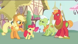 Size: 1920x1080 | Tagged: safe, derpibooru import, screencap, apple bloom, applejack, big macintosh, granny smith, earth pony, pony, crusaders of the lost mark, crying, female, filly, liquid pride, male, stallion, the cmc's cutie marks, wavy mouth