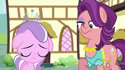 Size: 500x281 | Tagged: safe, derpibooru import, screencap, diamond tiara, spoiled rich, earth pony, pony, crusaders of the lost mark, animated, cute, diamondbetes, discovery family, discovery family logo, duo, duo female, female, filly, floppy ears, mare, mother, mother and child, mother and daughter, raised eyebrow, scared