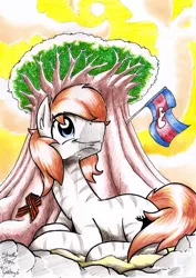 Size: 1648x2333 | Tagged: safe, artist:studlyhorn, derpibooru import, oc, oc:kouprisa, unofficial characters only, earth pony, pony, zebra, baobab, cambodia, cloud, cloudy, flag, male, ribbon of saint george, russian, sky, smiling, sun, tree