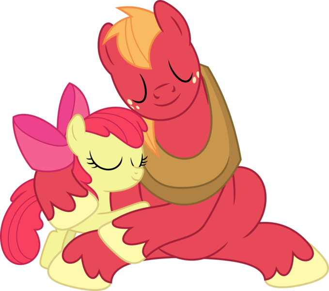 Size: 3552x3137 | Tagged: safe, artist:porygon2z, derpibooru import, apple bloom, big macintosh, earth pony, pony, brotherhooves social, brother and sister, hug, male, siblings, simple background, stallion, transparent background