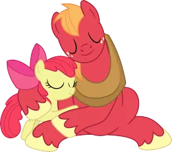 Size: 3552x3137 | Tagged: safe, artist:porygon2z, derpibooru import, apple bloom, big macintosh, earth pony, pony, brotherhooves social, brother and sister, hug, male, siblings, simple background, stallion, transparent background