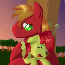 Size: 1000x1000 | Tagged: safe, artist:lortstreet54, derpibooru import, apple bloom, big macintosh, earth pony, pony, brother and sister, hug, male, stallion