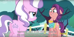 Size: 1920x960 | Tagged: safe, derpibooru import, edit, edited screencap, screencap, diamond tiara, spoiled rich, earth pony, pony, crusaders of the lost mark, caption, female, filly, mare, meme, mother and child, mother and daughter, out of character, racism, youtube caption