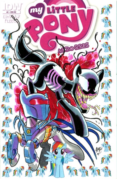 Size: 654x1000 | Tagged: armor, artist:tonyfleecs, azrael, batman, comic cover, commission, cover, crossover, derpibooru import, ponified, safe, spider-man, symbiote, symbiote pony, traditional art, venom, versus