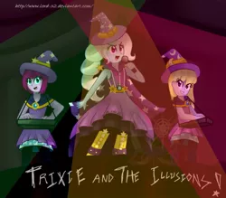 Size: 955x836 | Tagged: safe, artist:lord-32, derpibooru import, fuchsia blush, lavender lace, trixie, equestria girls, rainbow rocks, background human, female, rainbow rocks outfit, trixie and the illusions