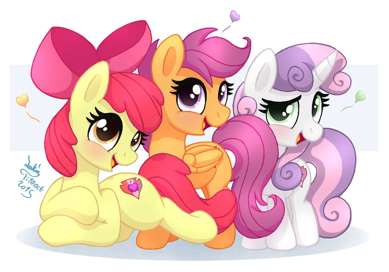 Size: 2430x1700 | Tagged: apple bloom, artist:joakaha, crusaders of the lost mark, cutie mark crusaders, derpibooru import, heart, it happened, prone, safe, scootaloo, sweetie belle, the cmc's cutie marks