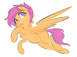 Size: 1156x852 | Tagged: safe, artist:glacierclear, derpibooru import, scootaloo, pegasus, pony, blank flank, chest fluff, cute, cutealoo, female, filly, flying, open mouth, raised hoof, scootaloo can fly, solo, spread wings