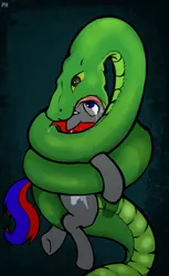 Size: 500x819 | Tagged: semi-grimdark, artist:ponyhospital, derpibooru import, oc, oc:mystic winds, unofficial characters only, pony, snake, constriction, drool, eaten alive, fangs, fetish, head first, implied death, nudity, predation, vore