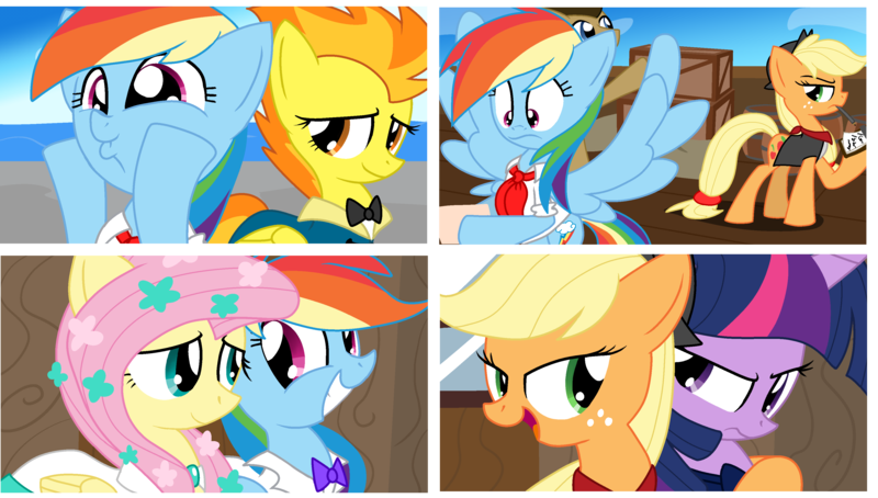 Size: 3700x2100 | Tagged: safe, artist:geraritydevillefort, derpibooru import, applejack, doctor whooves, fluttershy, rainbow dash, spitfire, time turner, twilight sparkle, pony, danglars, edmond dantes, fluttercedes, male, mercedes, mondego, monsparkle, rainbow dantes, stallion, the count of monte cristo