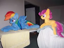 Size: 2048x1536 | Tagged: artist:agatrix, artist:penniesponyplushies, derpibooru import, irl, photo, plushie, rainbow dash, safe, scootaloo