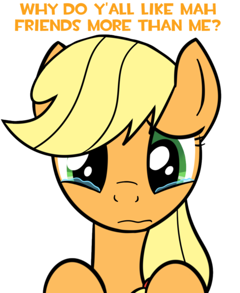 Size: 808x988 | Tagged: applejack, artist:kev-darkhood, artist:kev-dee, bronybait, captions, derpibooru import, mouthpiece, sad, safe, teary eyes