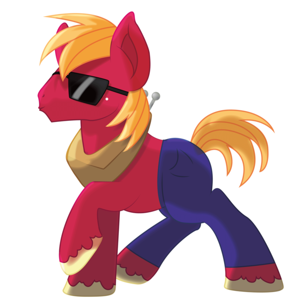 Size: 1600x1600 | Tagged: safe, artist:dr-whiskey, artist:mr-chaoz, derpibooru import, big macintosh, earth pony, pony, clothes, male, pants, solo, stallion, sunglasses, topless