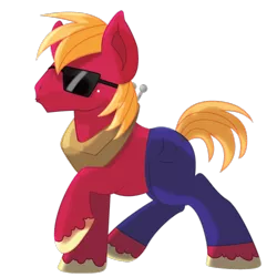 Size: 1600x1600 | Tagged: safe, artist:dr-whiskey, artist:mr-chaoz, derpibooru import, big macintosh, earth pony, pony, clothes, male, pants, solo, stallion, sunglasses, topless