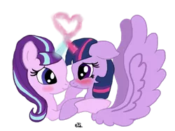 Size: 1280x960 | Tagged: safe, artist:flutter-cat, derpibooru import, starlight glimmer, twilight sparkle, twilight sparkle (alicorn), alicorn, pony, female, foe yay, horns are touching, lesbian, mare, shipping, twistarlight