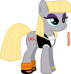 Size: 1155x1204 | Tagged: safe, artist:roger334, derpibooru import, maud pie, earth pony, pony, android 18, clothes, costume, crossover, dragon ball z, female, inkscape, jewelry, mare, necklace, nightmare night, pearl necklace, red ribbon army, simple background, solo, transparent background, vector