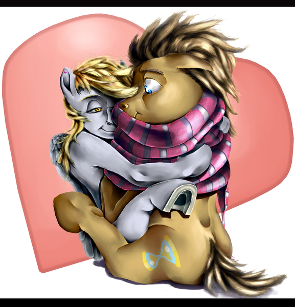 Size: 1000x1040 | Tagged: safe, artist:mindmendereoin, derpibooru import, derpy hooves, doctor whooves, time turner, pony, clothes, creepy, doctorderpy, male, nightmare fuel, scarf, semi-realistic, shipping, stallion, straight, that face