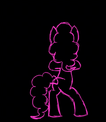 Size: 353x406 | Tagged: animated, artist:isaiahdjkim, black background, butt shake, dancing, derpibooru import, gif, hat, looking back, pinkie pie, pink panther, plot, safe, simple background, solo, straw in mouth, top hat, twerking