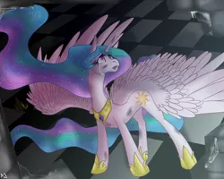 Size: 2000x1600 | Tagged: safe, artist:alice-the-dragon, derpibooru import, princess celestia, broken glass, crying, glass, injured, scene interpretation, solo, spread wings