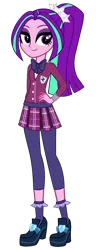 Size: 553x1444 | Tagged: safe, artist:breezyblueyt, artist:xebck, derpibooru import, aria blaze, equestria girls, friendship games, accessory swap, bowtie, clothes, clothes swap, crystal prep academy, crystal prep academy uniform, crystal prep shadowbolts, looking at you, pleated skirt, school uniform, simple background, skirt, smiling, solo, transparent background, vector, when she smiles