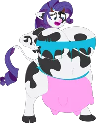 Size: 4048x5200 | Tagged: suggestive, artist:shitigal-artust, derpibooru import, rarity, anthro, cow, equestria girls, absurd resolution, breasts, cleavage, cowified, fat, female, inflation, raricow, simple background, solo, solo female, species swap, transformation, transparent background, udder