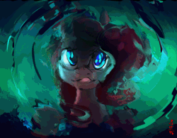 Size: 724x568 | Tagged: safe, artist:alumx, artist:equum_amici, derpibooru import, pinkie pie, too many pinkie pies, absurd file size, absurd gif size, animated, cave, cave pool, cinemagraph, gif, looking at you, mirror pool, reflection, ripples, silly face, solo, tongue out