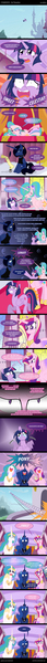 Size: 550x7662 | Tagged: safe, artist:ladyanidraws, derpibooru import, princess cadance, princess celestia, princess luna, twilight sparkle, twilight sparkle (alicorn), alicorn, pony, :o, alicorn tetrarchy, april fools, blushing, comic, confused, crying, cute, cutelestia, emo, female, floppy horn, frown, glare, goth, gritted teeth, let's fly to the castle, mare, mismatched eyes, my wings are so pretty, open mouth, pigtails, pinklestia, pointing, prank, prank fail, raised eyebrow, sad, scared, smiling, smirk, snot, sweat, sweatdrop, teasing, trolldance, trollestia, trolluna, twilybuse, twinkle in the sky, wavy mouth, wide eyes, worried, you dun goofed
