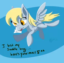 Size: 478x471 | Tagged: safe, artist:affinityshy, derpibooru import, derpy hooves, pegasus, pony, female, letter, mail, mare, mouth hold, solo