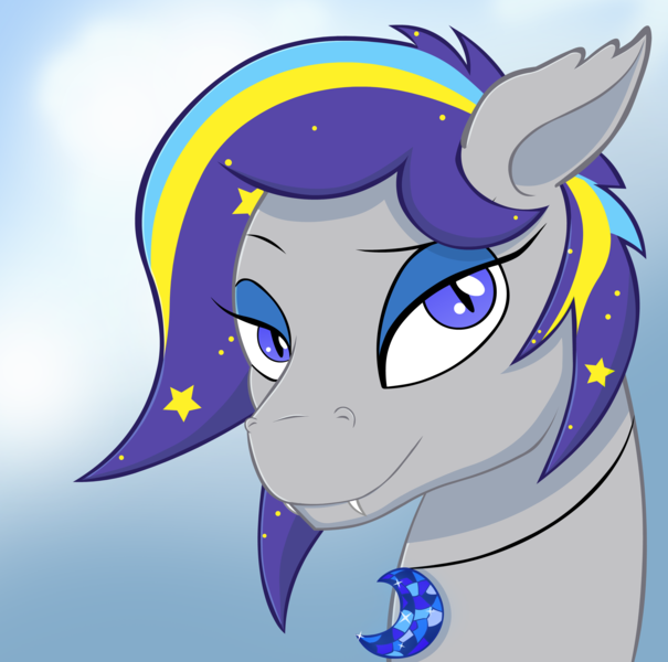 Size: 3116x3088 | Tagged: safe, artist:stelar-eclipse, derpibooru import, oc, oc:night lark, unofficial characters only, bat pony, pony, bedroom eyes, fangs, necklace, portrait