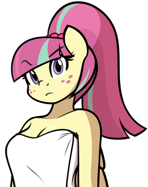 Size: 1627x2056 | Tagged: suggestive, artist:furrgroup, derpibooru import, sour sweet, ponified, anthro, pegasus, equestria girls, friendship games, breasts, busty sour sweet, cleavage, equestria girls ponified, female, folded wings, freckles, frown, hairband, looking at you, naked towel, raised eyebrow, solo, solo female, towel, unamused