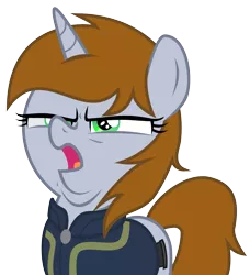 Size: 1823x2000 | Tagged: safe, artist:brisineo, derpibooru import, edit, diamond tiara, oc, oc:littlepip, unofficial characters only, pony, unicorn, fallout equestria, fanfic, crusaders of the lost mark, arin hanson face, clothes, face edit, faic, fanfic art, female, horn, mare, open mouth, simple background, solo, transparent background, vault suit, vector