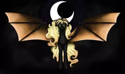 Size: 1161x688 | Tagged: safe, artist:smilingm00n, derpibooru import, applejack, alicorn, bat pony, bat pony alicorn, fanfic, fanfic art, moon, night, nightmare applejack, nightmarified, solo