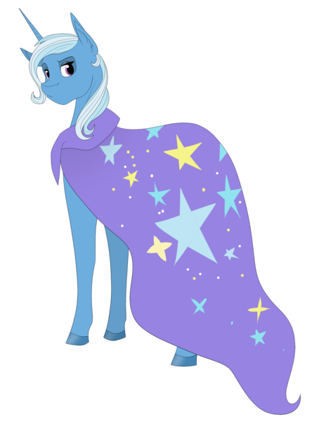 Size: 1280x1728 | Tagged: safe, artist:fantasyinsanity, derpibooru import, trixie, pony, unicorn, female, looking back, mare, simple background, solo