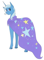 Size: 1280x1728 | Tagged: safe, artist:fantasyinsanity, derpibooru import, trixie, pony, unicorn, female, looking back, mare, simple background, solo