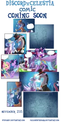 Size: 750x1500 | Tagged: safe, artist:falleninthedark, artist:stepandy, derpibooru import, discord, fluttershy, pinkie pie, princess celestia, rainbow dash, smooze, twilight sparkle, twilight sparkle (alicorn), oc, oc:pandy, alicorn, panda pony, pony, :p, bedroom eyes, blushing, comic, dislestia, eye contact, female, floppy ears, male, mare, moon, open mouth, preview, raised hoof, shipping, straight, sweatdrop, tongue out, underhoof, unshorn fetlocks, wink, wip