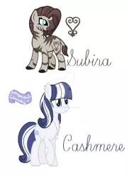 Size: 1024x1410 | Tagged: artist:wiseunicorn, cutie mark, derpibooru import, necklace, oc, oc:cashmere, oc:subria, offspring, parent:hoity toity, parent:photo finish, parents:canon x oc, parents:photoity, parent:unnamed oc, parent:zecora, safe, simple background, unofficial characters only, watermark, white background, zebra