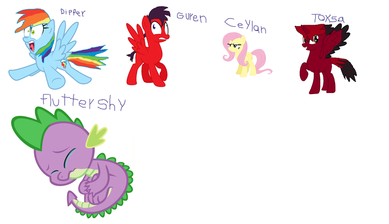 Size: 800x462 | Tagged: body swap, ceylan, derpibooru import, dipper pines, fluttershy, gravity falls, guren, oc, rainbow dash, safe, spike, toxsa