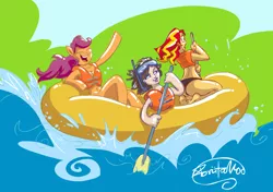 Size: 1094x770 | Tagged: artist:brutamod, brutalewd, derpibooru import, lifejacket, oc, oc:theotakux, raft, rule 63, scootaloo, suggestive, sunset shimmer