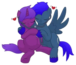 Size: 12600x10800 | Tagged: absurd resolution, artist:xniclord789x, couple, cuddling, derpibooru import, earbuds, eyes closed, female, freckles, heart, hug, listening, male, oc, pregnant, safe, simple background, sitting, smiling, snuggling, spread wings, stethoscope, straight, transparent background, underhoof, unofficial characters only