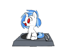 Size: 621x526 | Tagged: animated, artist:valcron, cute, derpibooru import, filly, music player, safe, solo, spinning, turntable pony, vinylbetes, vinyl scratch, wrong eye color, younger
