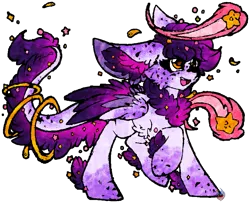 Size: 827x672 | Tagged: safe, artist:iroxykun, derpibooru import, oc, oc:via lactea, unofficial characters only, original species, pegasus, female, freckles, lutei, shooting star, stars, wings