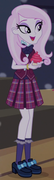 Size: 232x763 | Tagged: safe, derpibooru import, screencap, fleur-de-lis, equestria girls, friendship games, cupcake, cute, fleurabetes, open mouth, smiling, solo, when she smiles