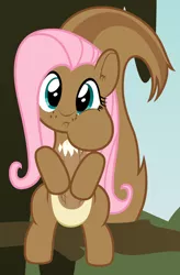 Size: 1408x2151 | Tagged: safe, artist:badumsquish, derpibooru import, fluttershy, original species, pony, squirrel, squirrel pony, chubby cheeks, eating, female, looking at you, nuttershy, peanut, sitting, solo, species swap, squirrelification, tree
