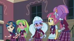 Size: 854x480 | Tagged: safe, derpibooru import, screencap, indigo zap, lemon zest, sour sweet, sugarcoat, sunny flare, equestria girls, friendship games, clothes, crystal prep academy uniform, crystal prep shadowbolts, school uniform, shadow five