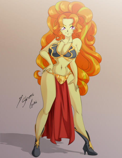 Size: 2153x2786 | Tagged: suggestive, artist:shinta-girl, derpibooru import, adagio dazzle, equestria girls, belly button, breasts, busty adagio dazzle, cleavage, commission, female, hourglass figure, image, impossibly thin waist, jpeg, loincloth, slave, slave leia outfit, solo, solo female, star wars, stupid sexy adagio dazzle