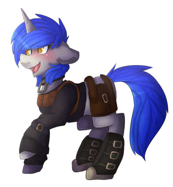 Size: 1024x1109 | Tagged: safe, artist:oddends, derpibooru import, oc, oc:sprockette, unofficial characters only, pony, unicorn, fallout equestria, collar, happy, solo