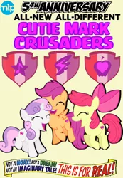 Size: 750x1082 | Tagged: anniversary, apple bloom, artist needed, crusaders of the lost mark, cutie mark, cutie mark crusaders, derpibooru import, happy birthday mlp:fim, it happened, mlp fim's fifth anniversary, safe, scootaloo, source needed, sweetie belle, the cmc's cutie marks