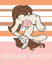 Size: 1200x1488 | Tagged: artist:feralroku, blushing, cow, cow pony, cow udder, derpibooru import, dock, embarrassed, featureless crotch, female, oc, oc:creamy white, safe, solo, udder, unofficial characters only, upside down